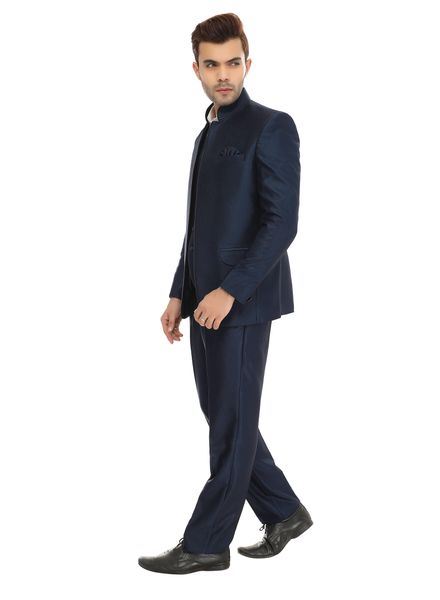 Suits Polyester Party Wear Regular fit Stand Collar Designer Self 3 Piece Suit La Scoot
